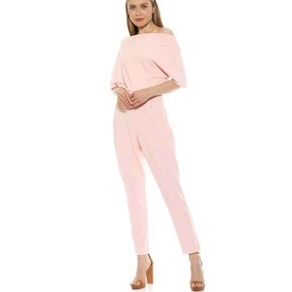 NWT Alexia Admor Athena Off The Shoulder Short Sleeve Pink Jumpsuit SMALL